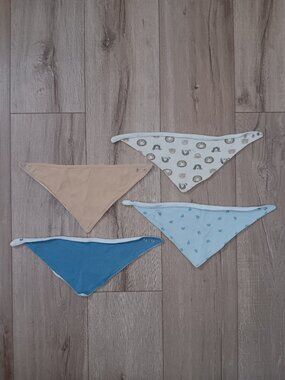Lot 4 Zeeman Baby Bandana Bibs 100% Cotton Snap Closure Unisex Animals Blue Set